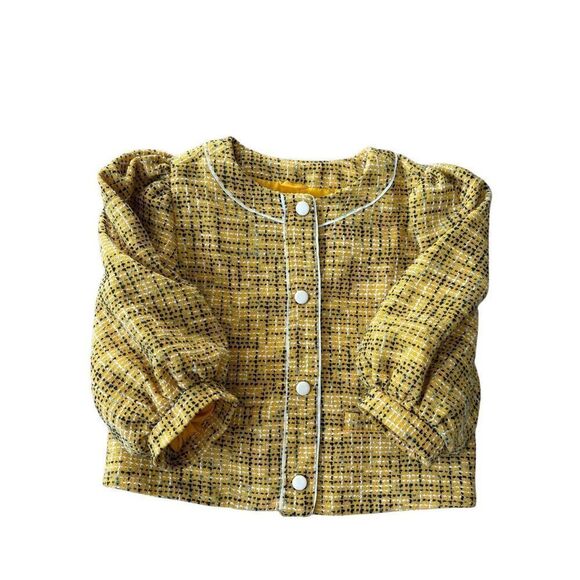 Janie and Jack Bouclé Balloon Sleeve Jacket size 8 Girls Golden Rod Yellow - Picture 2 of 8
